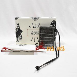 NIB Alexander McQueen Metallic Croc-Embossed leather Card Coin Case wallet